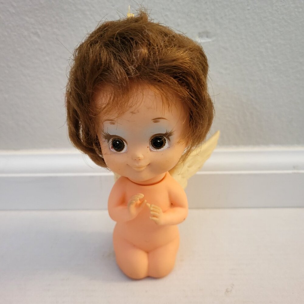 VTD 1970 Kamar Christmas Angel Big Eyes Ornament Doll Dark Hair Mod MCM Kitsch